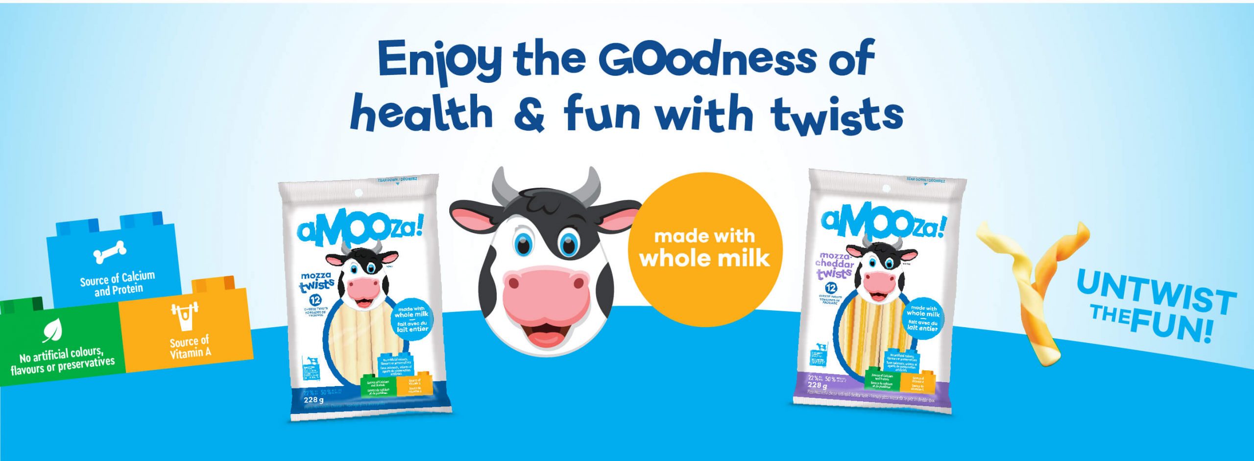 Enjoy the goodness of health and fun with twists. Made with whole milk. Untwist the fun!